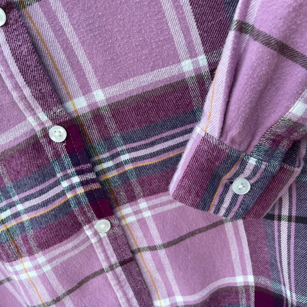 Women's GAP Medium Purple Plaid Long Sleeve Button Down Flannel Shirt - Picture 13 of 16